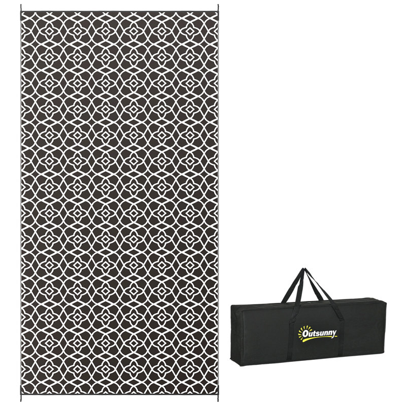 Tapis d'extérieur réversible Outsunny, tapis de sol en paille de plastique imperméable, tapis de camping portatif avec sac de transport, grand tapis de sol pour cour, terrasse, pique-nique, plage