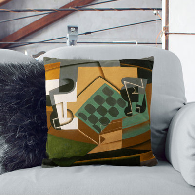 Chessboard And Glass Abstract Square Throw Cushion
