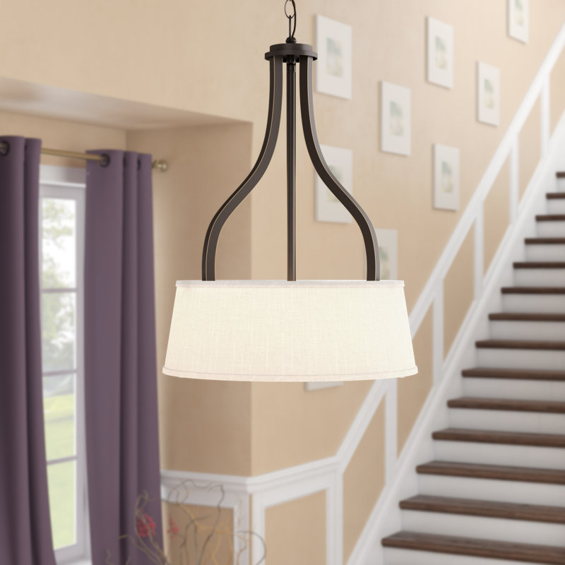 Lustre tambour à 3 lumières avec abat-jour Kenery, Bronze antique