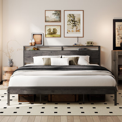 Industrial Bed Frame With Storage Headboard