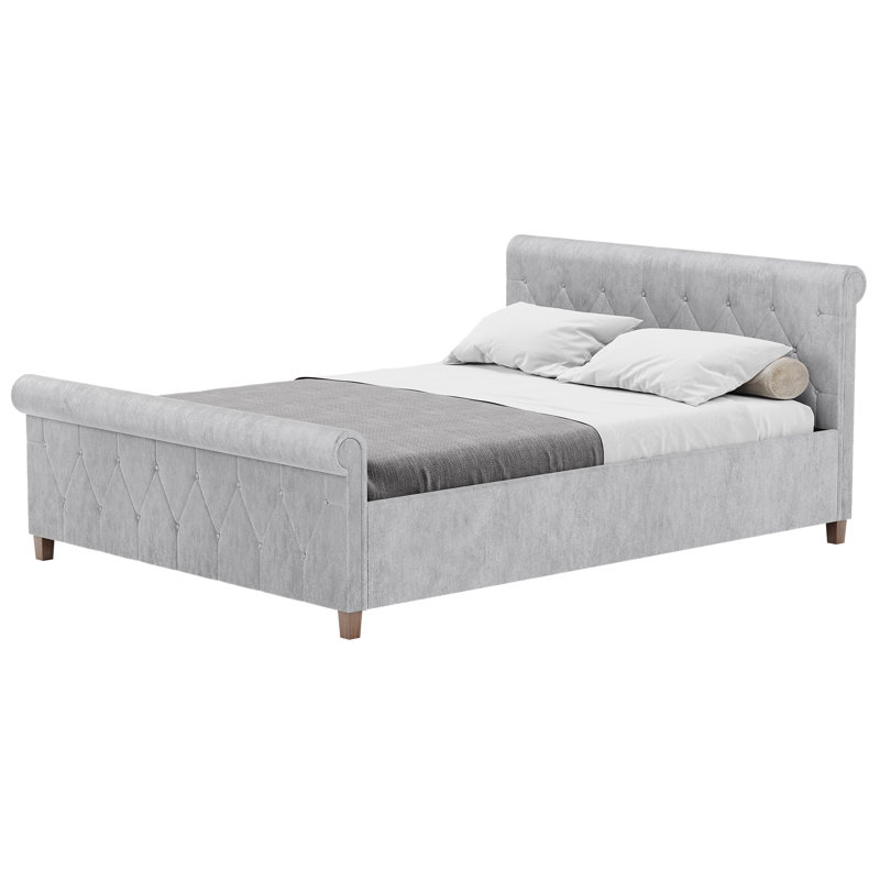 Caceres Bed, UKFR Certified, Kingsize (5'), Silver, Crushed Velvet
