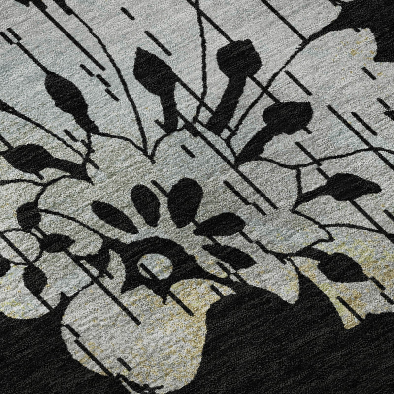 Premium Machine Washable Prisco Black Rug, Rectangle 5' x 7'6"