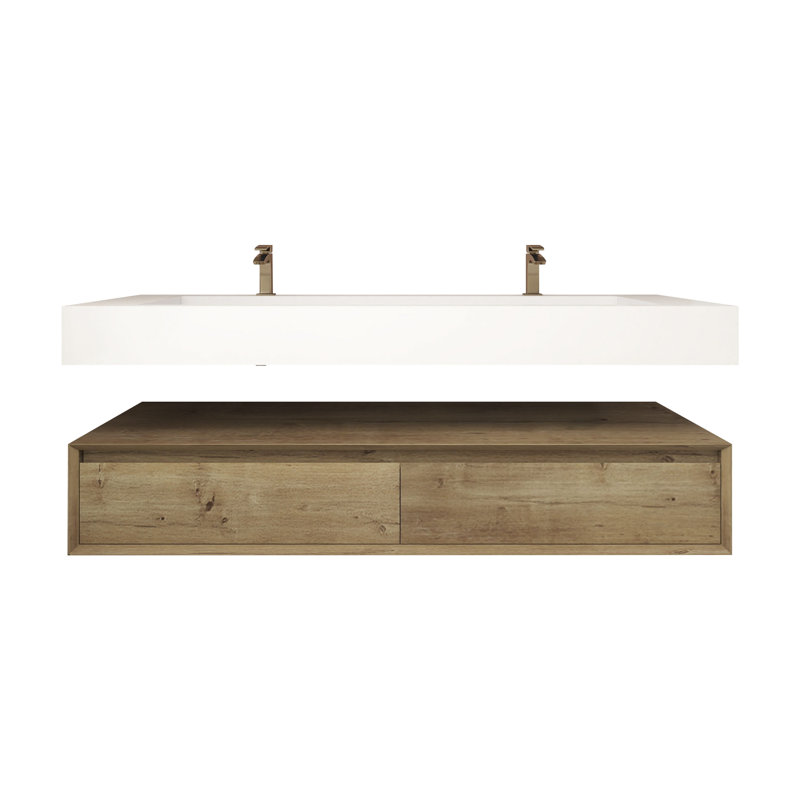 Alysa 60''Wall-Mounted Double Bathroom Vanity Set, Oak