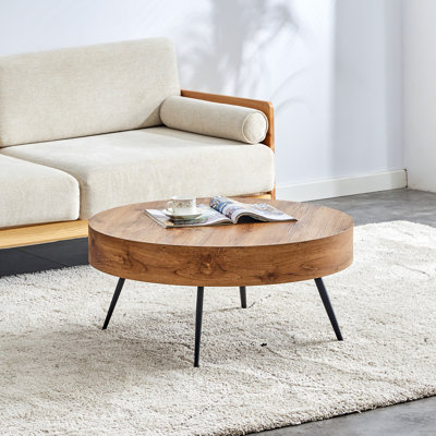 Aurora Mid-Century Modern 31.5" Round Coffee Table: 4.5" Thick Wood-Grain Top, Child-Safe Edges & 20-Min Assembly