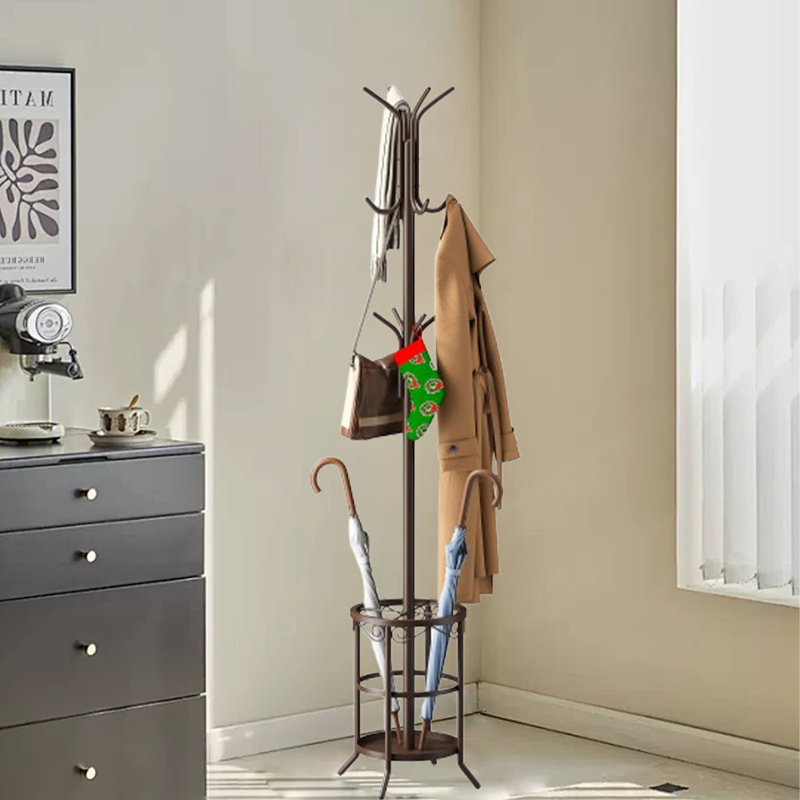 Portemanteau autoportant avec porte-parapluie, Brun