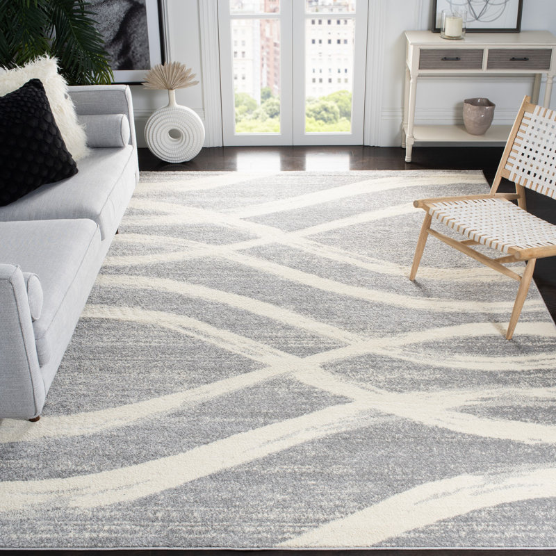 Shelva Performance Abstract Rug, Gray/Cream, Rectangle 8' x 10'