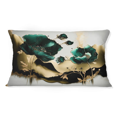 Or et vert coquelicot floral Euphoria II - coussin imprimé coquelicots