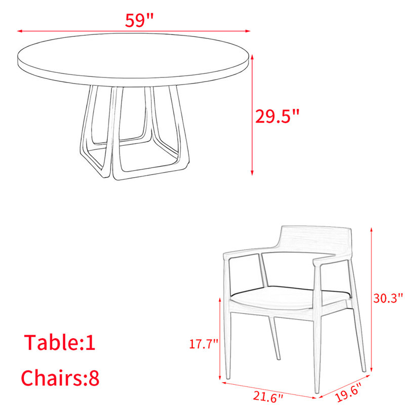 Ensemble de table à manger moderne et simple en bois massif., H 29,5 po x L 59 po x l 59 po