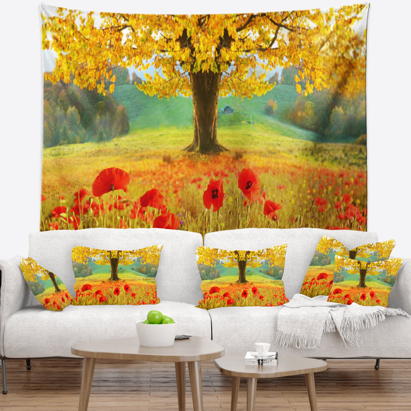 Tapisserie florale à motif d'automne jaune, H 32 po x l 39 po