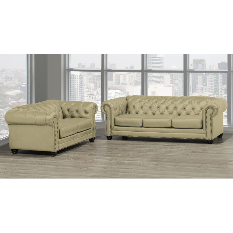 Ensemble de salon en cuir véritable 2 pièces Ornellas, Cuir assorti brun clair