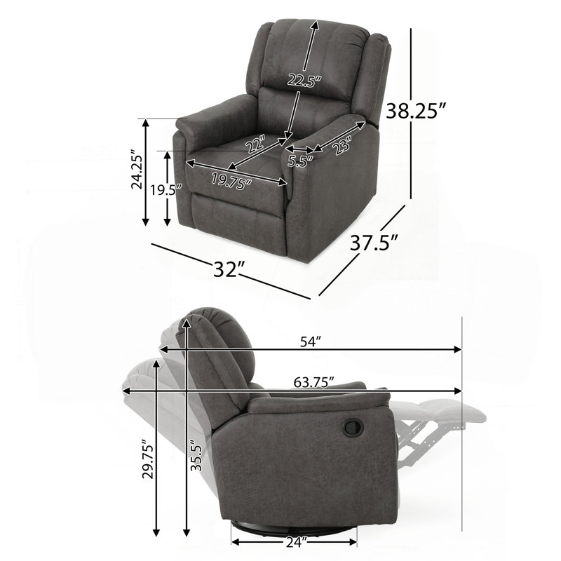 Comfortable Manual Reclining Chair With Swivel Function For Relaxation, Slate Microfiber