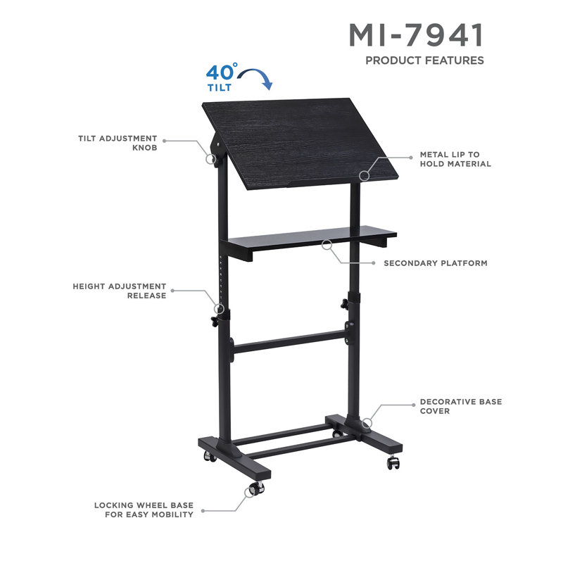 Mount-It! Height Adjustable Mobile Stand Up Desk, Portable Podium and Presentation Lectern