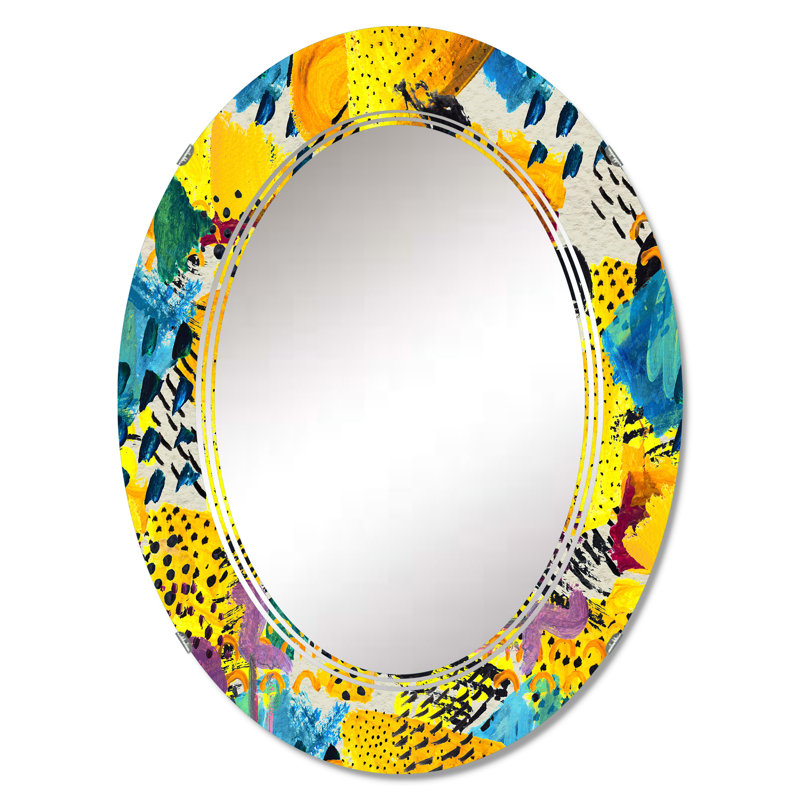 Miroir mural jaune et bleu à motif coloré, 36 po x 24 po