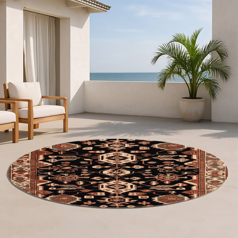 Tapis turc intérieur et extérieur brun, Rond 5 pi