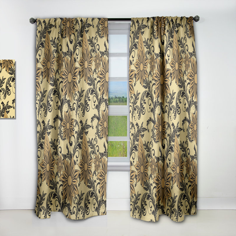 Floral Curtain Panel, Botanical Boho Blackout Decor - Floral Background, 52" W x 95" L