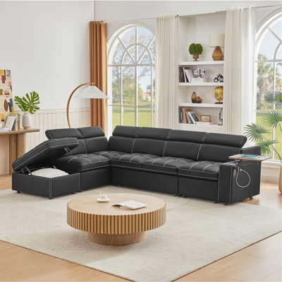 Fabric Sectional Sofa with Storage Ottoman