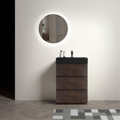 Meuble-lavabo 24 po en noyer - Fonctionnement silencieux, grand noyer moderne, rangement maximal