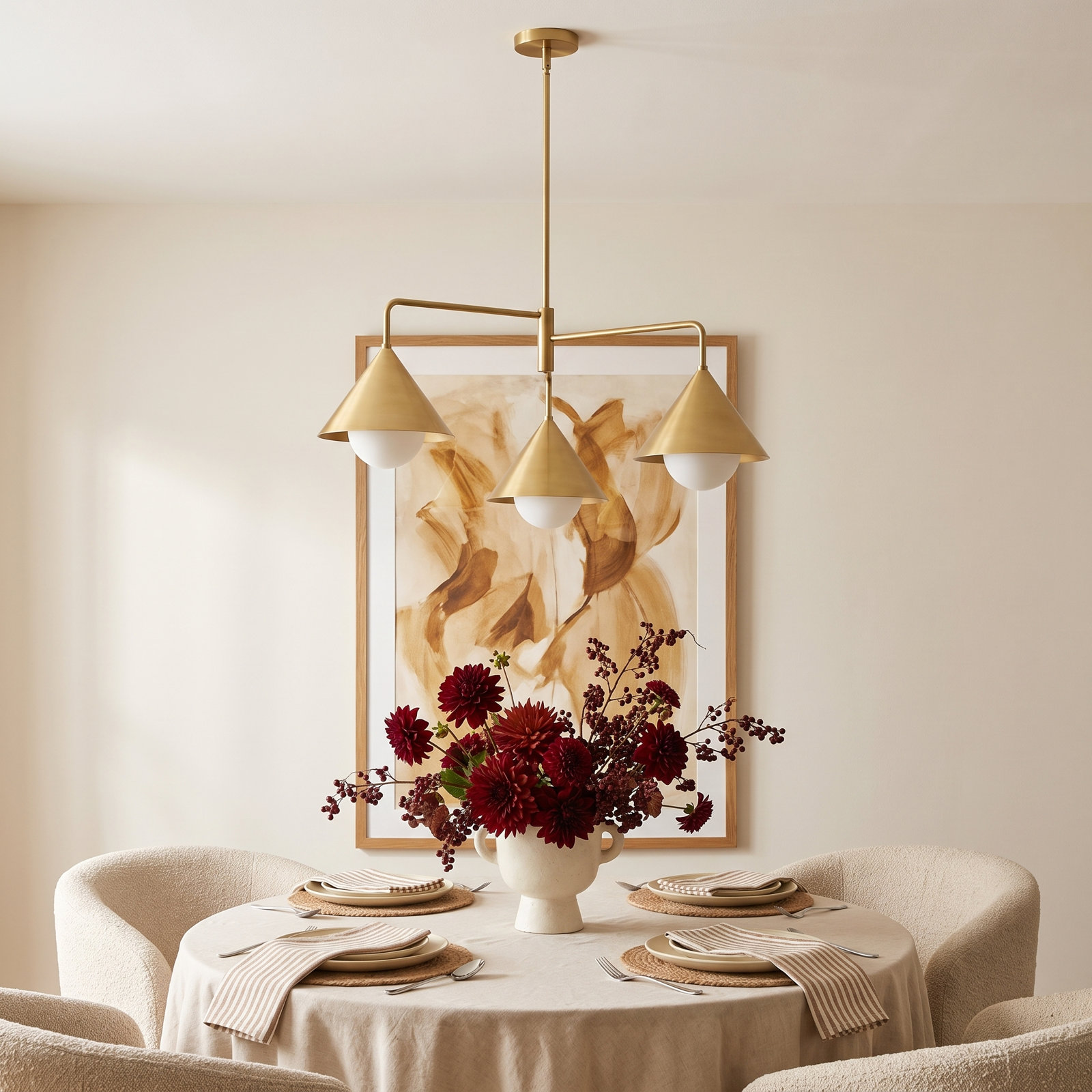 Ireland 3 - Light Geometric Chandelier, Brushed Gold