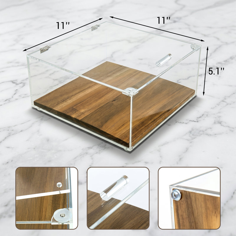 Acrylic Bread Box Acacia Base Display Case