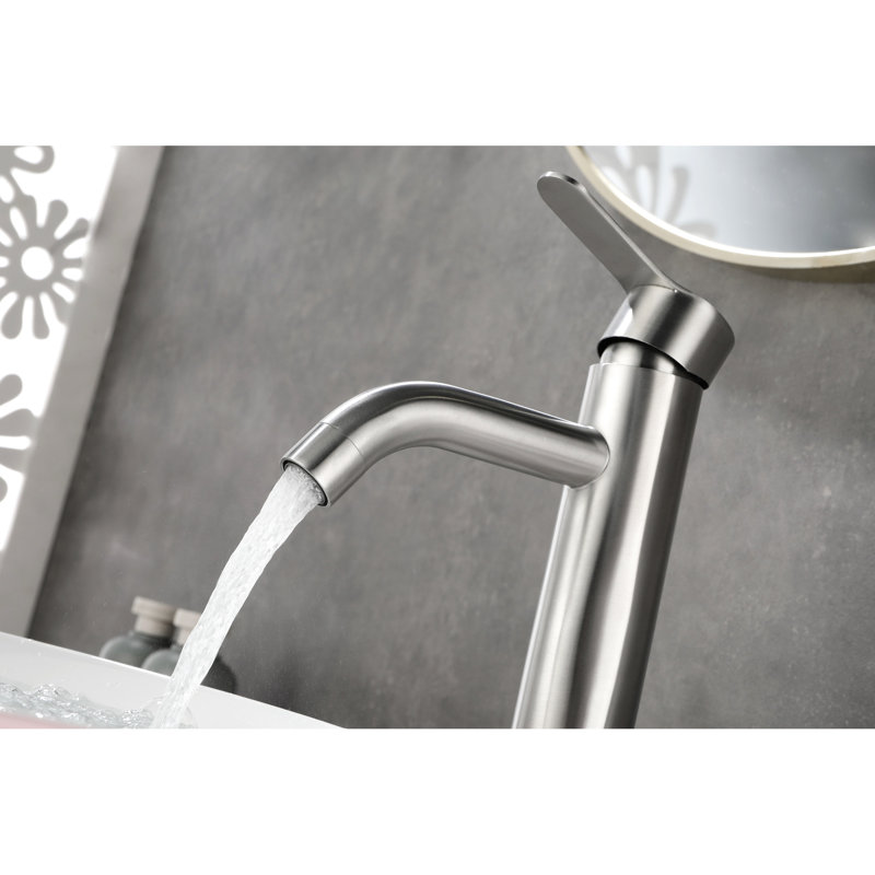 Brushed Nickel Bathroom Faucet - Modern, Single Handle Design, Stainless Steel, Easy Installing Modern Vanity In Nickel, Simple Installation & Water Saving Function