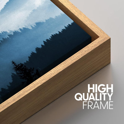 Misty Forest Landscape " IDEA4WALL Framed Canvas Print Wall Art Set Misty Blue Duotone Mountain Range Forest Nature Wilderness Photography Modern Decorative Colorful Rustic For Living Room, Bedroom, Office " 3 - Pieces