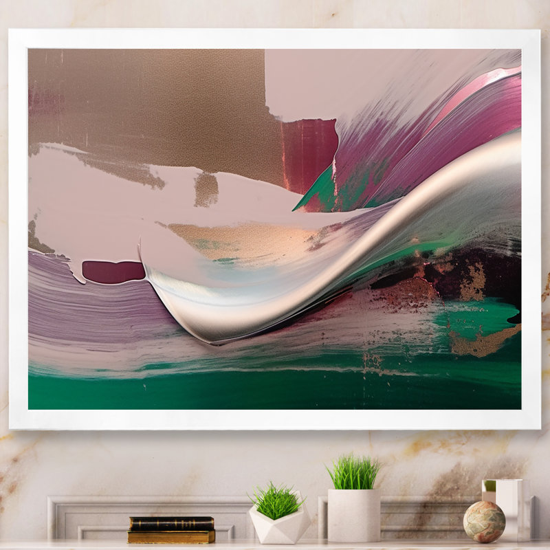 «Minimal Happiness Abstract Painted Wave I», art mural abstrait sur toile, Cadre simple blanc, H 16 po x l 32 po x P 1 po