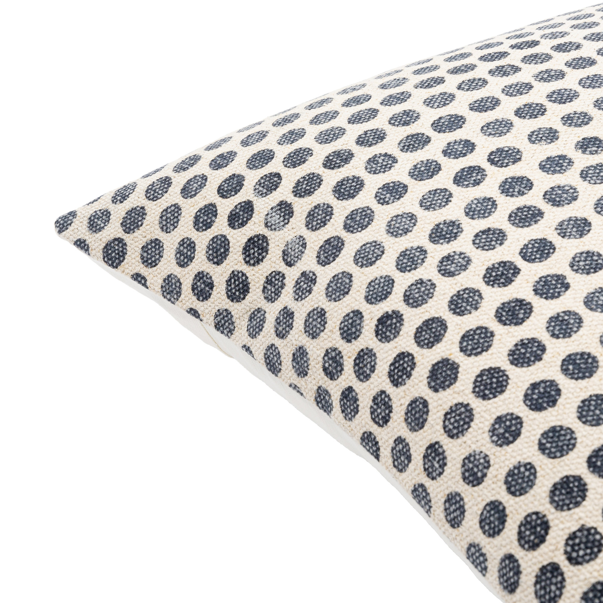 Zetta Polka Dots Cotton Throw Pillow, Light Beige/Dark Blue, Down, 18" x 18"