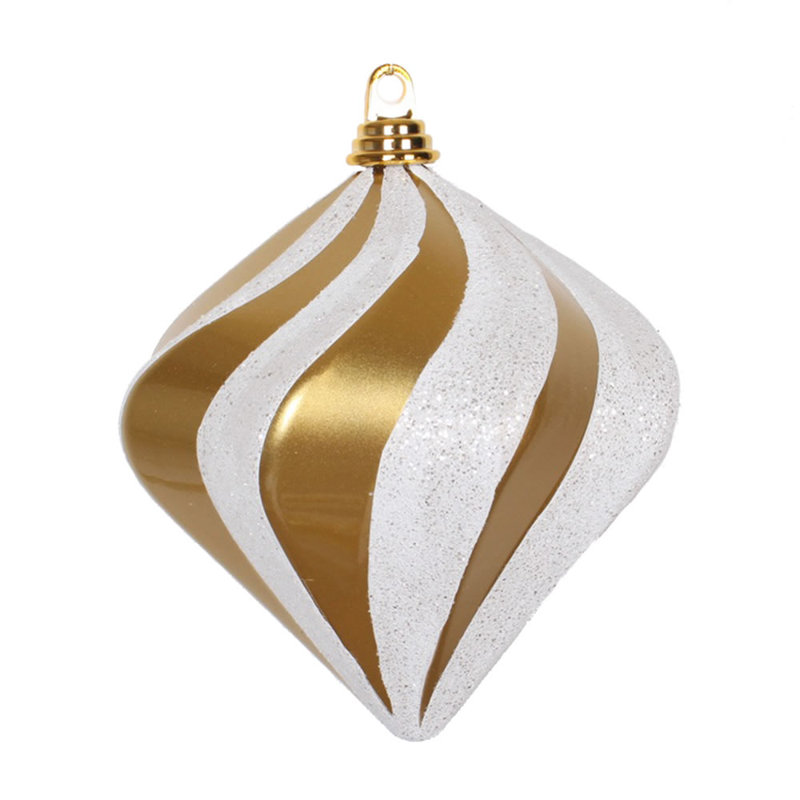 Ornement en forme de diamant, Doré / Blanc, H 6 po x l 6 po x P 6 po