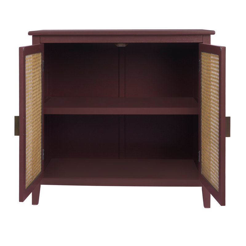 Buffet décoratif 2 portes Biehle, rotin naturel, Rouge