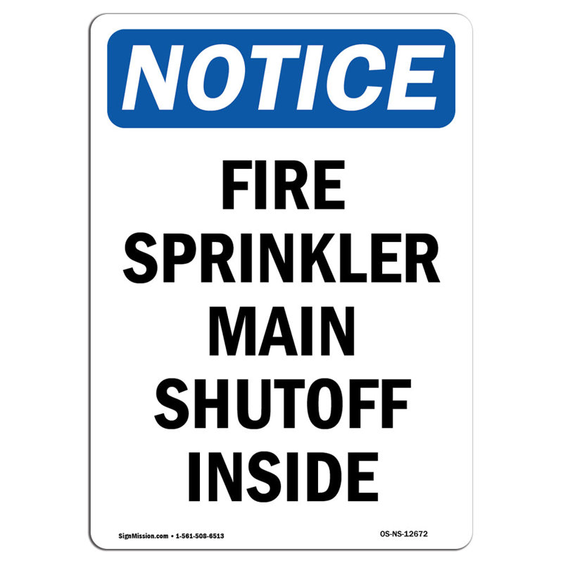 Fire Sprinkler Main Shutoff Inside Sign