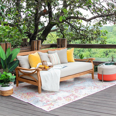 Brunswick 79" Wide Outdoor Teak Patio Daybed with Cushions