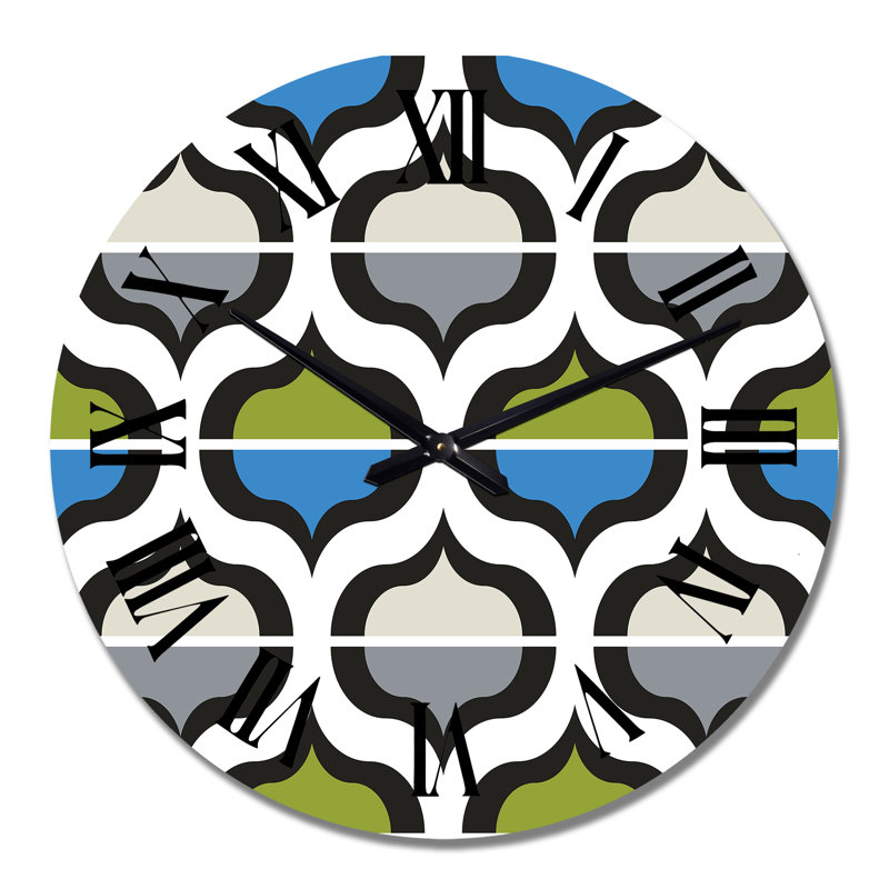 Horloge murale à motif géométrique rétro vert et bleu, Grand