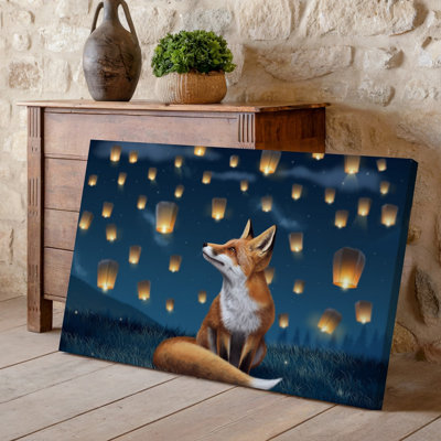 Reproduction d'art sur toile, "Une scène sereine et charmante" avec un renard curieux assis gracieusement sur un fond d'herbe tendre
