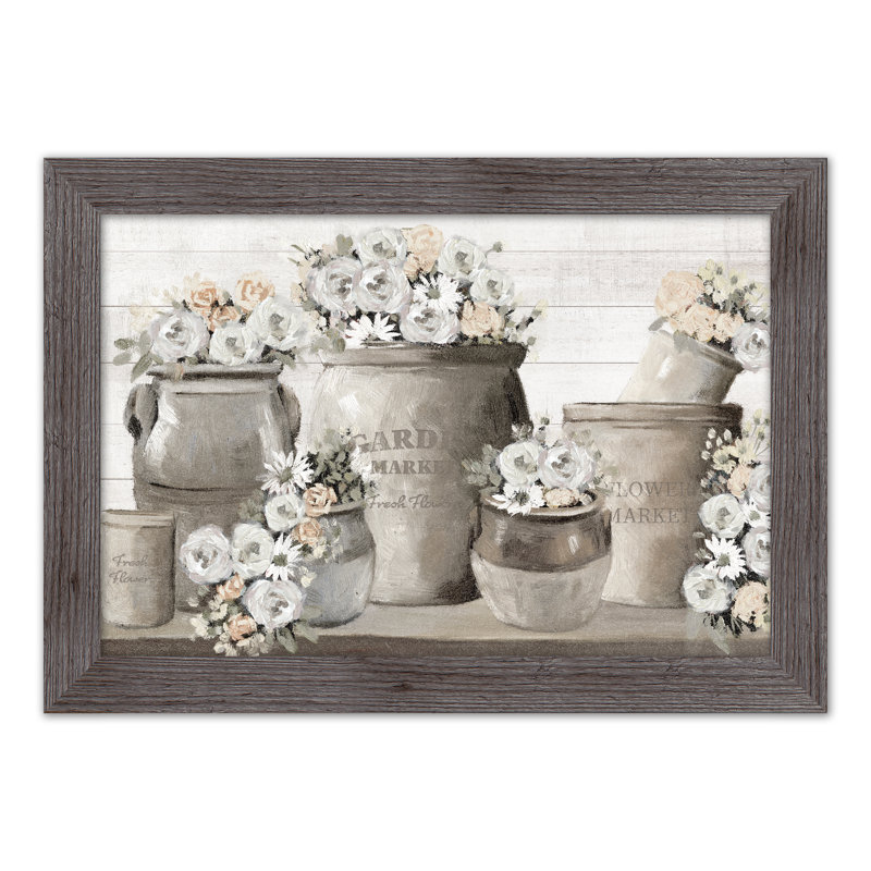 Fleurs de campagne française - peinture encadrée, gris, H 16 po x l 24 po x P 0,75 po
