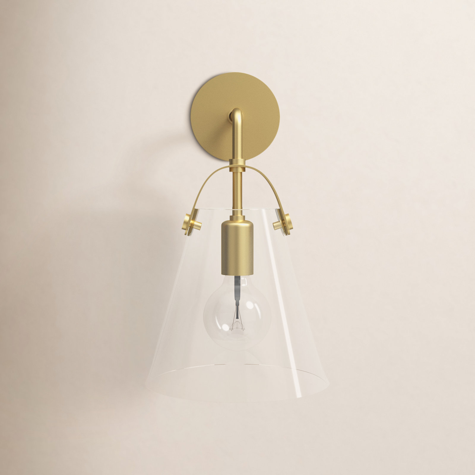 Single Light Glass Steel Dimmable Armed Sconce, Aged Brass