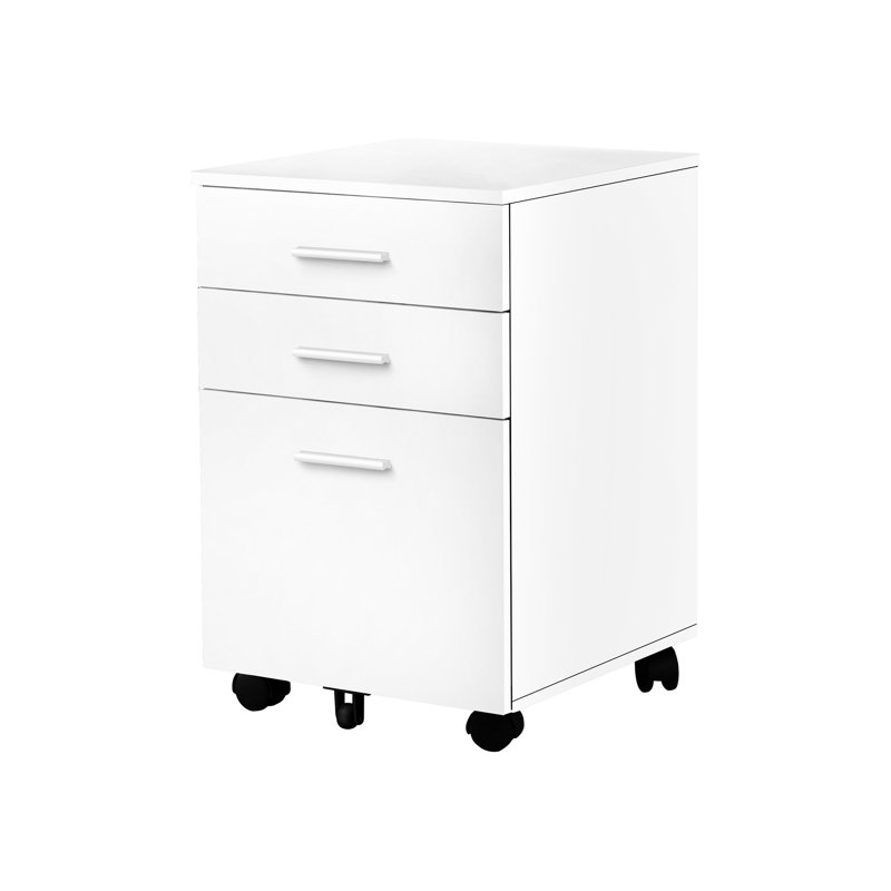 Classeur contemporain avec roulettes, stratifié blanc, mouvement de tiroir en douceur pour une gestion efficace des documents, des tiroirs spacieux, un look moderne, un usage coulissant et productif