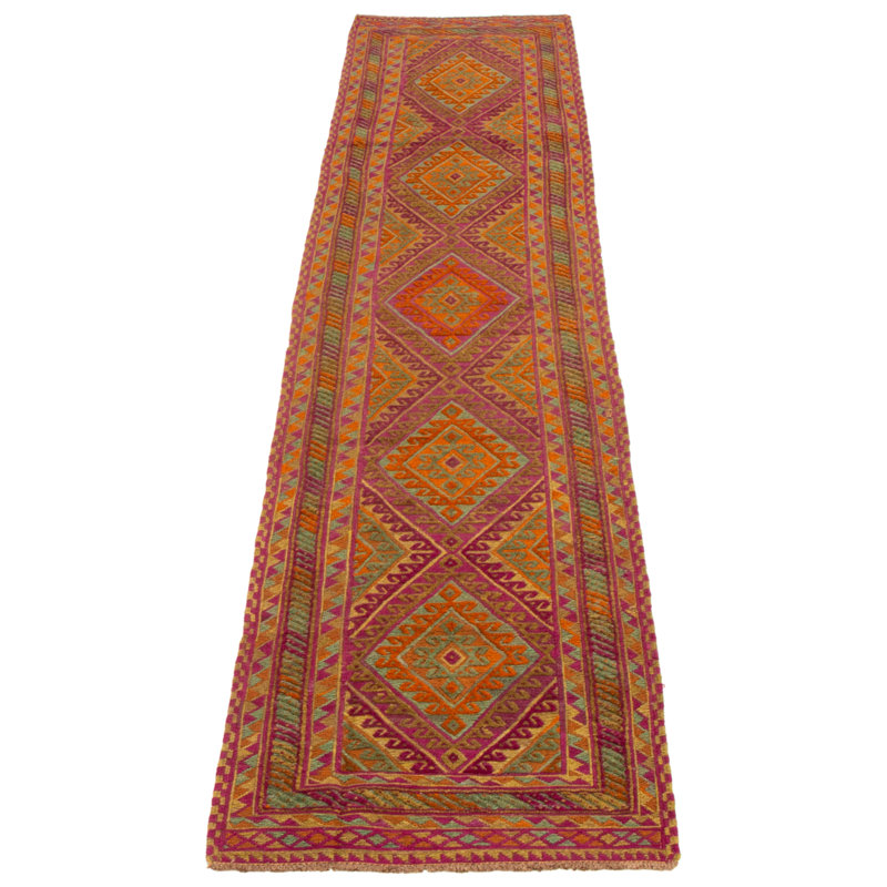 Tapis mauve noué à la main de conception unique 2 pi 6 po x 12 pi 4 po Jesten