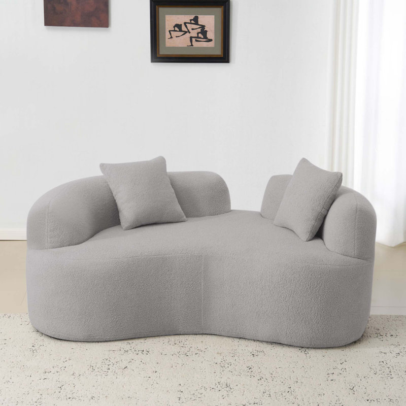 66.93 Inch Curved Loveseat Full Compression Sponge Sofa, Gray, 27.6" H x 66.9" W x 38.6" D