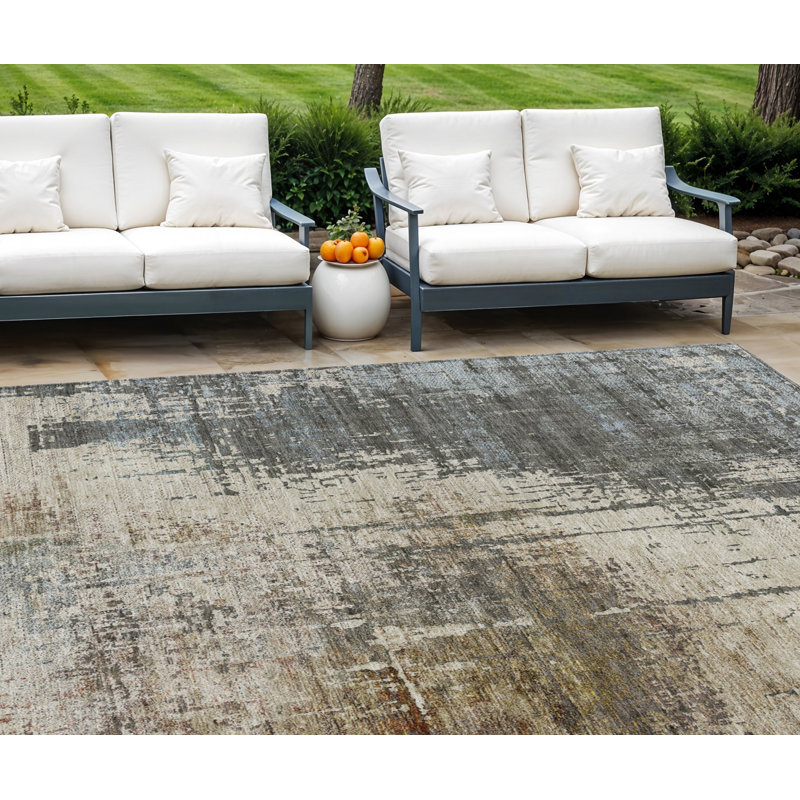 Tapis intérieur lavable abstrait beige et brun 9 'X 12'