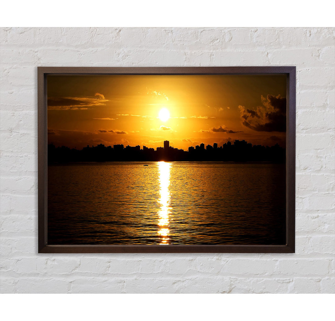 Sunset City Skyline Silhouette - Einzelner Bilderrahmen Kunstdrucke auf Leinwand