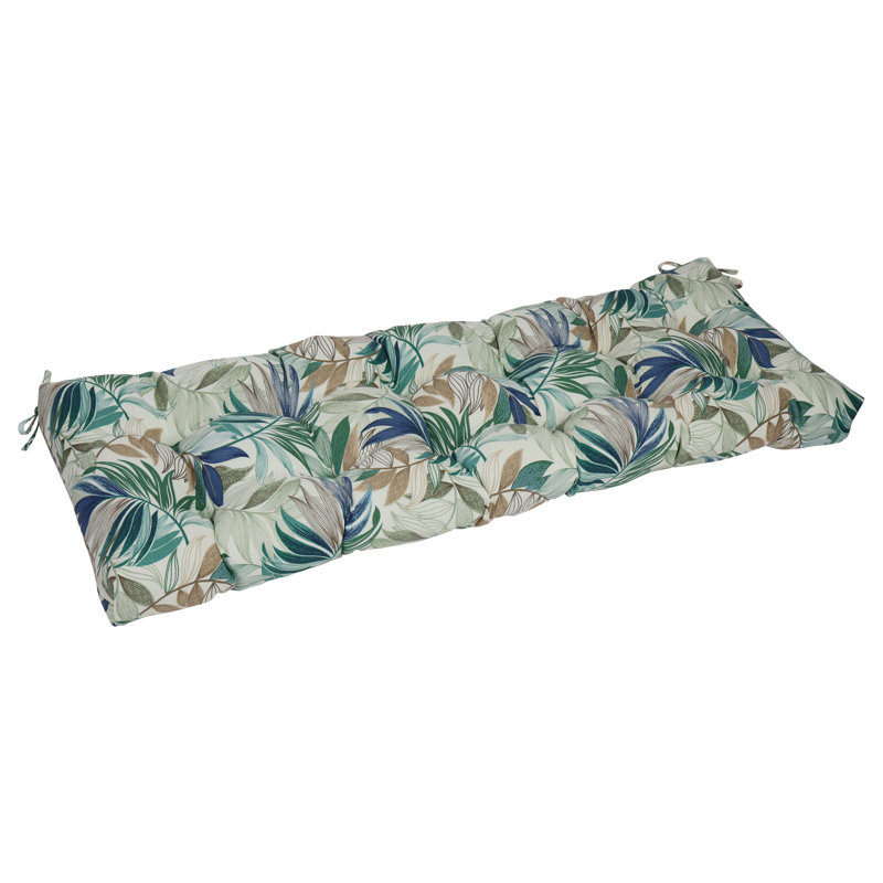 Tufted Outdoor Bench Cushion, 55" W x 19" D, Tan/Green/Oasis Chambray Floral