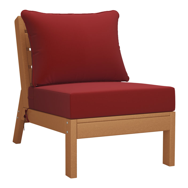Deep Seating Armless Chair With Cushions, Red, Teak