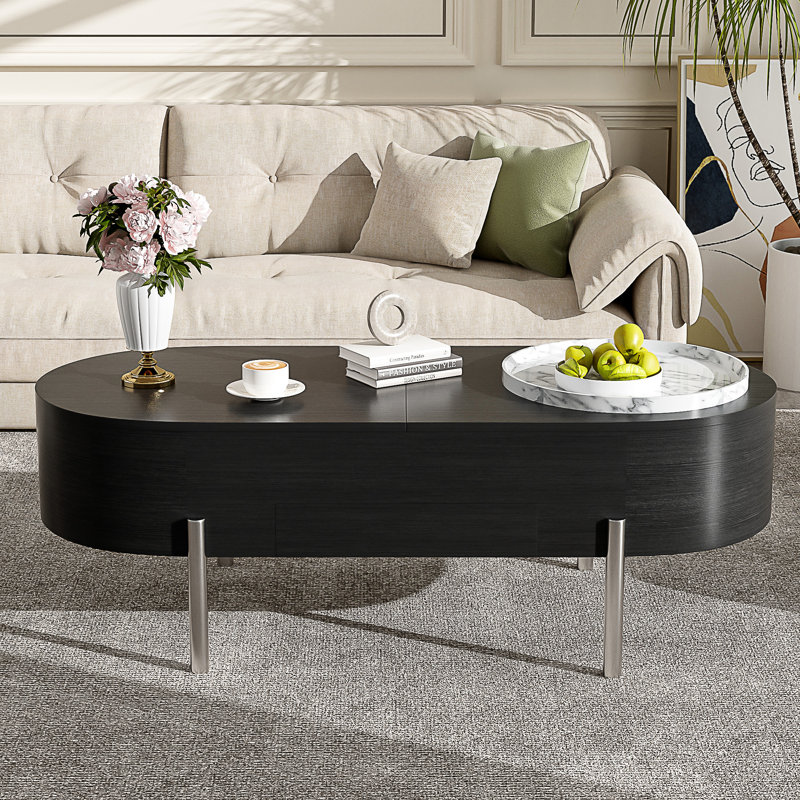 Table basse à plateau relevable avec rangement, Noir
