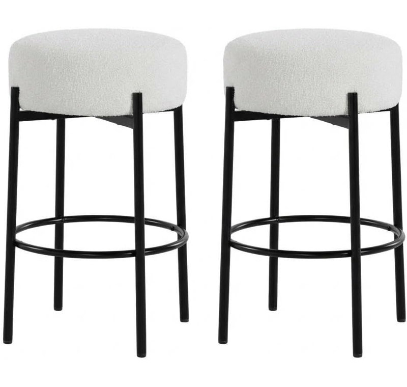 Ensemble de 2 tabourets de bar ronds modernes sans dossier de 24 po en sherpa avec repose-pieds pour îlot de cuisine, comptoir et cafés