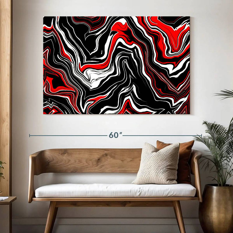 Avery abstrait rouge et blanc, H 34 po x l 51 po