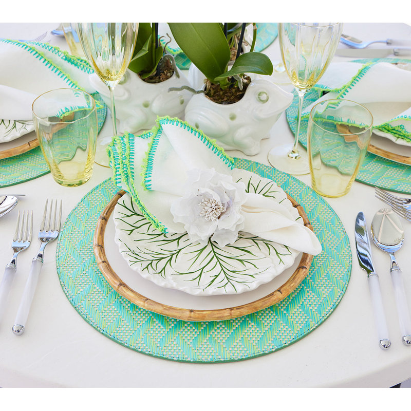 Basketweave Placemat, Marine/Lime