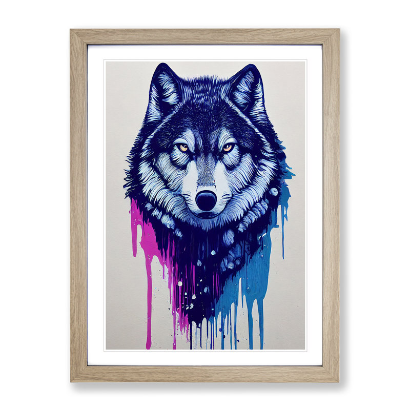 Painted Wolf No.3 - Wall Art, 34cm H x 25cm W, Oak Framed, White