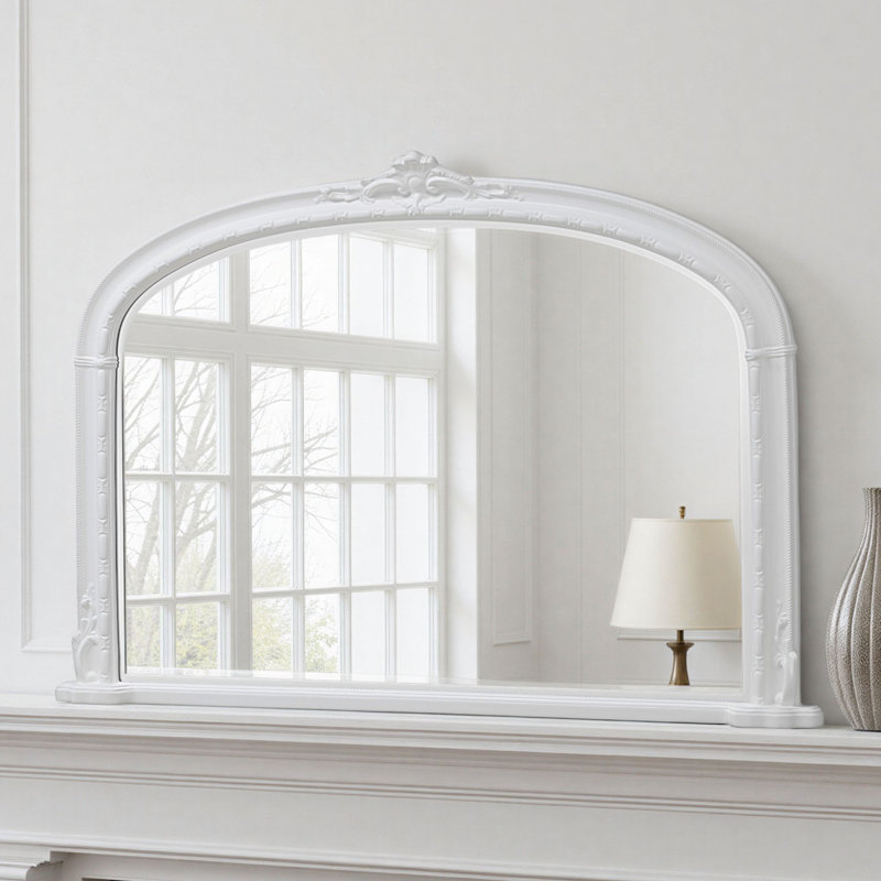 Overmantle Arched Bevelled Victorian Mirror, White