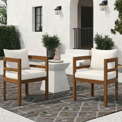 Trancy Outdoor Acacia Wood Dining Chairs with Removable Cushions by Red Barrel Studio