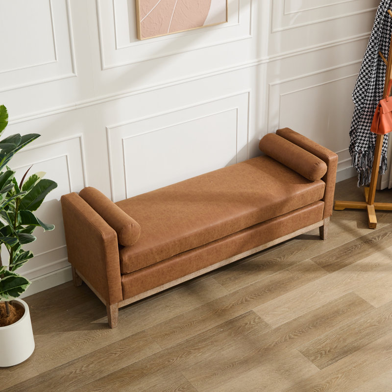 Saakshi 66.32'' W Upholstered Bench, Brown, Brown